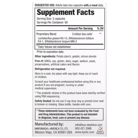 Пробиотик ежедневный, Kyo-Dophilus, Daily Probiotic, Kyolic, 180 капсул: цены и характеристики
