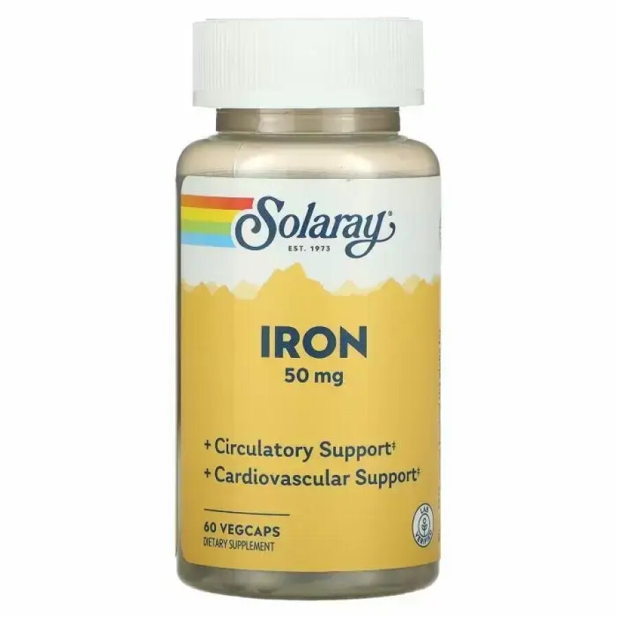Железо, Iron, Solaray, 50 мг, 60 капсул: цены и характеристики