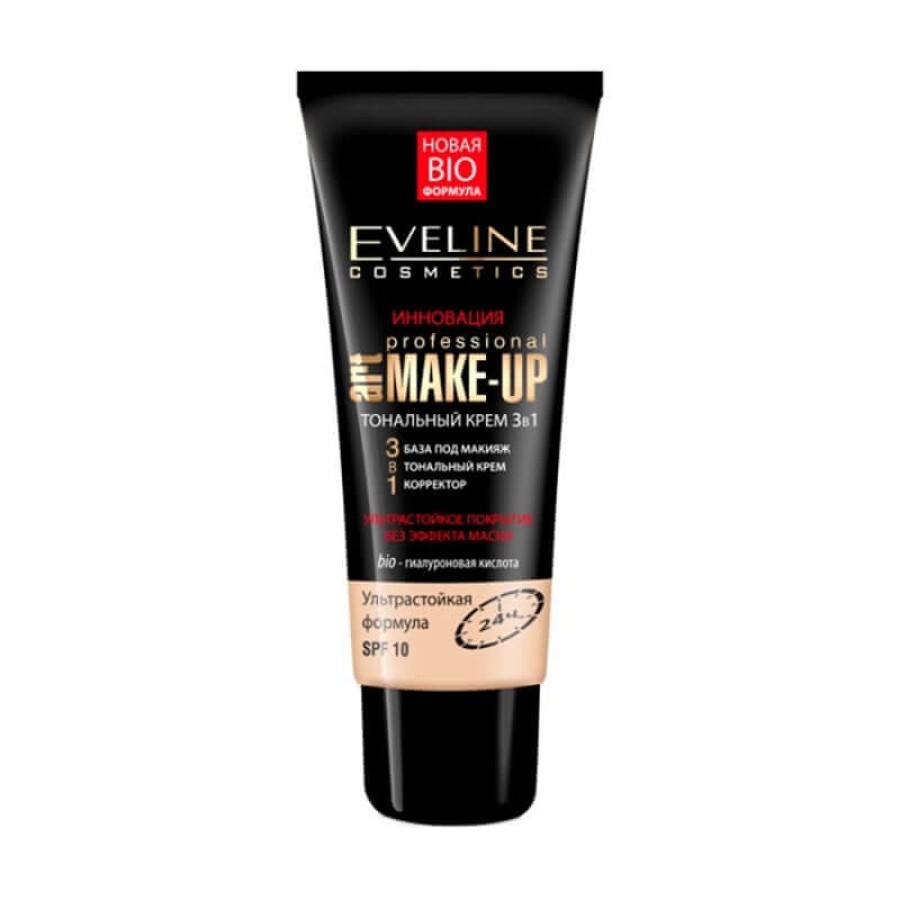 Ультрастійкий тональний крем Eveline Cosmetics Art Professional Make Up 3 в 1 SPF 10, Бежевий, 30 мл: ціни та характеристики