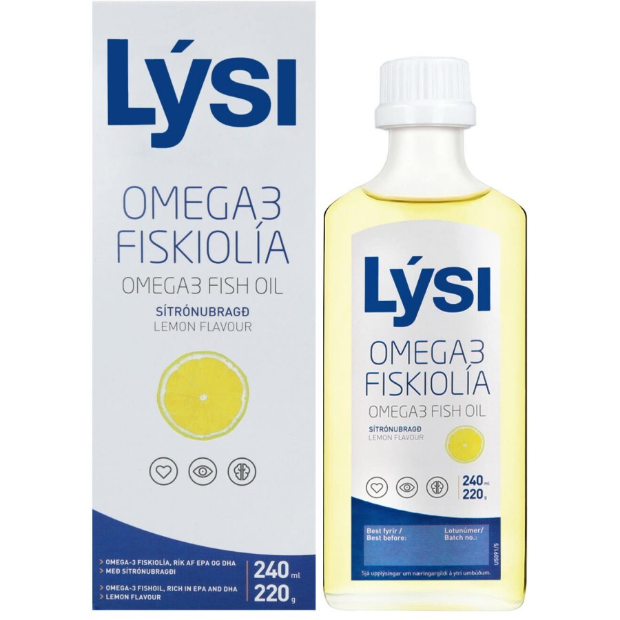 Омега-3 Lysi Жирные кислоты EPA/DHA, со вкусом лимона, 240 мл: цены и характеристики
