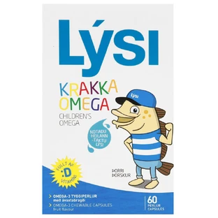 Омега-3  Lysi для дітей з вітаміном D3, жувальні капсули з фруктовим смаком, №60		