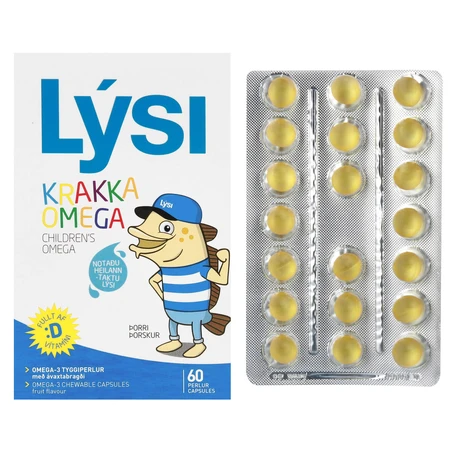 Омега-3 Lysi для дітей з вітаміном D3, жувальні капсули з фруктовим смаком, №60		: ціни та характеристики