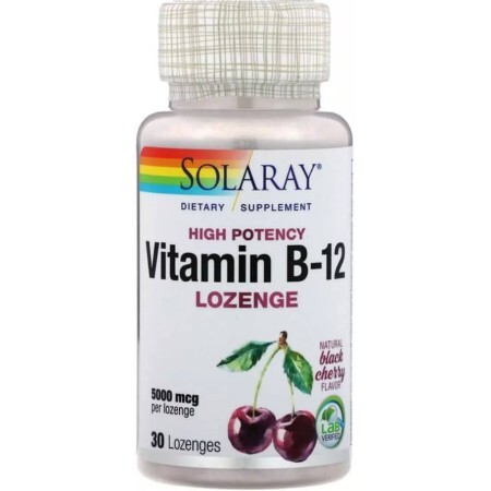 Вітамін B12, 5000 мкг, смак натуральної чорної вишні, Solaray, 30 льодяників