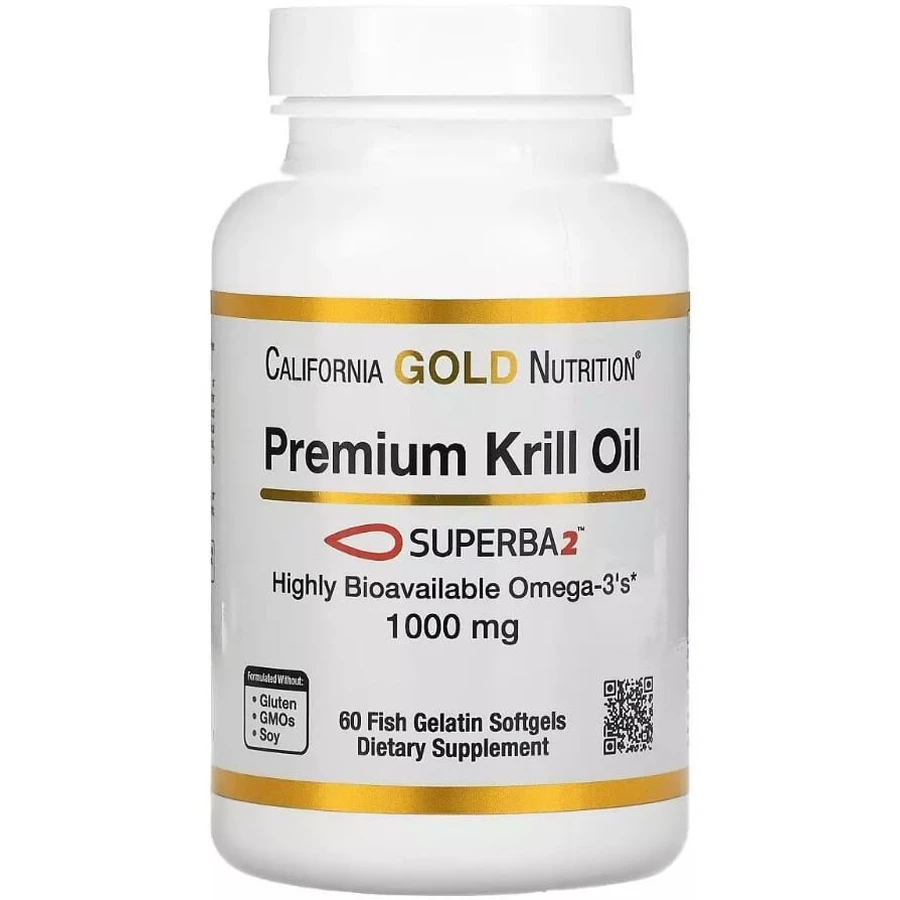 Крильовий жир преміальної якості, 1000 мг, Premium Krill Oil with Superba2, California Gold Nutrition, 60 желатинових капсул: ціни та характеристики