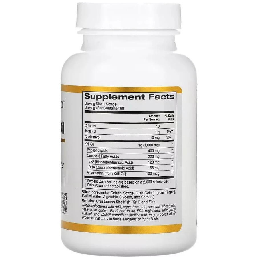 Крильовий жир преміальної якості, 1000 мг, Premium Krill Oil with Superba2, California Gold Nutrition, 60 желатинових капсул: ціни та характеристики