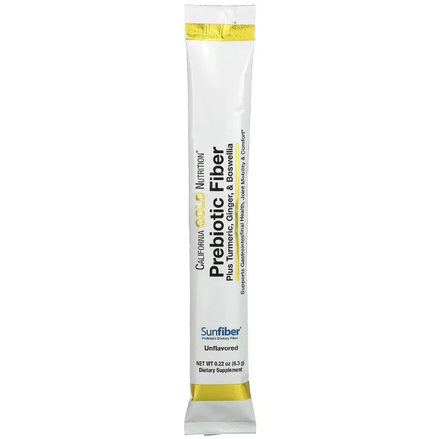 Пребіотична клітковина з куркумою імбиром та босвеллією, Prebiotic Fiber Plus Turmeric Ginger & Boswellia, California Gold Nutrition, 3 стика по 6,3 г: ціни та характеристики