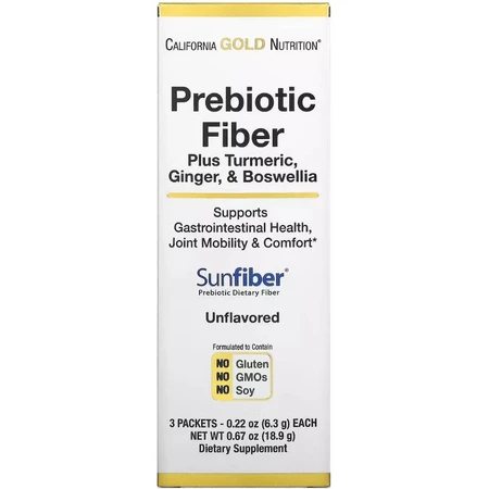Пребіотична клітковина з куркумою імбиром та босвеллією, Prebiotic Fiber Plus Turmeric Ginger & Boswellia, California Gold Nutrition, 3 стика по 6,3 г: ціни та характеристики