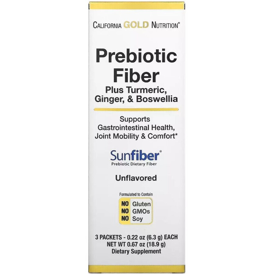 Пребіотична клітковина з куркумою імбиром та босвеллією, Prebiotic Fiber Plus Turmeric Ginger & Boswellia, California Gold Nutrition, 3 стика по 6,3 г: ціни та характеристики