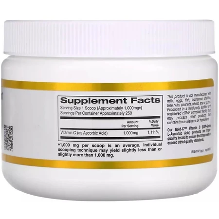 Вітамін C, 1000 мг, Vitamin C, Gold C Powder, California Gold Nutrition, 250 г: ціни та характеристики