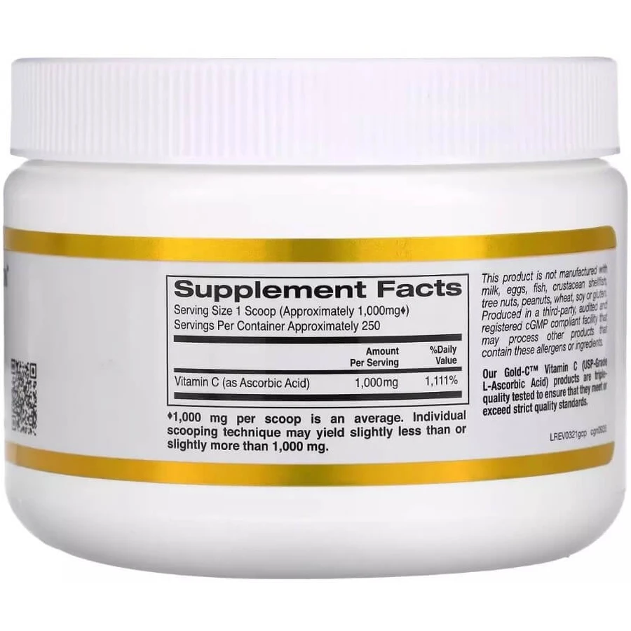 Вітамін C, 1000 мг, Vitamin C, Gold C Powder, California Gold Nutrition, 250 г: ціни та характеристики
