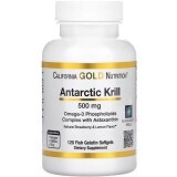 Олія антарктичного криля, 500 мг, смак полуниці та лимона, Antarctic Krill Oil, Omega-3, California Gold Nutrition, 120 желатинових капсул