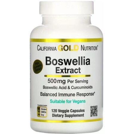 Екстракт босвеллії з куркумою, 250 мг, Boswellia Extract, Plus Turmeric Extract, California Gold Nutrition, 120 вегетаріанських капсул