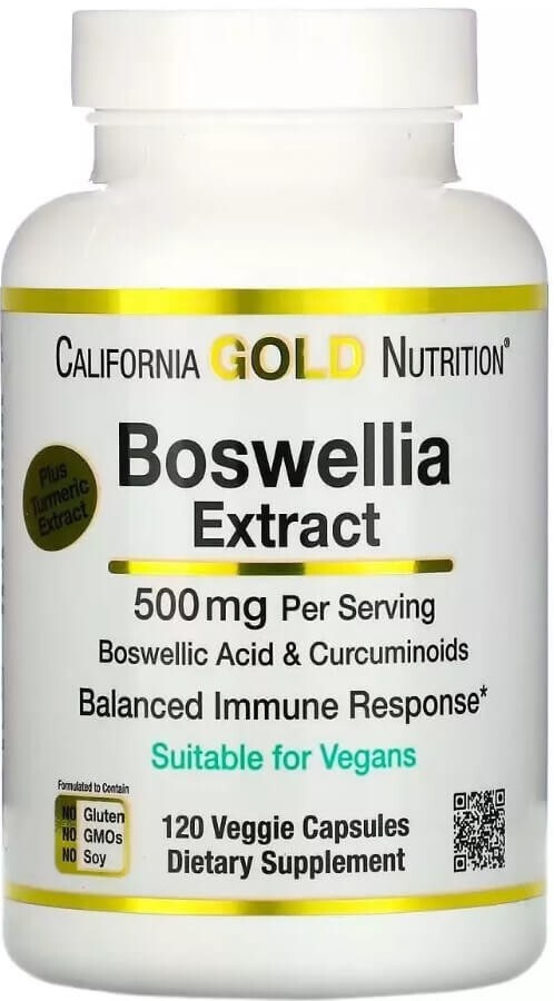 Екстракт босвеллії з куркумою, 250 мг, Boswellia Extract, Plus Turmeric Extract, California Gold Nutrition, 120 вегетаріанських капсул: ціни та характеристики
