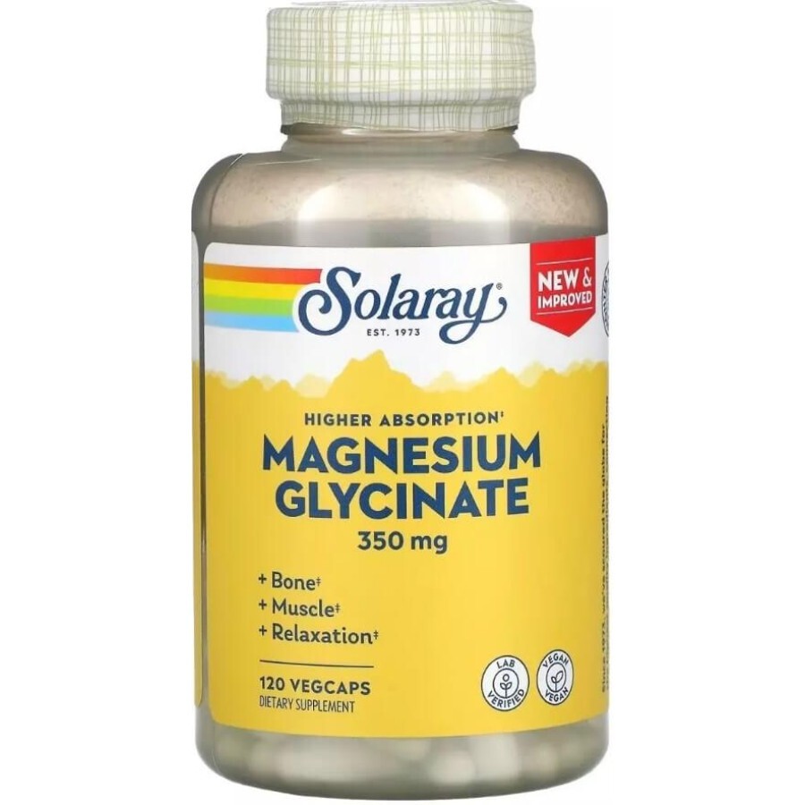 Магній Гліцинат високої засвоюваності, 350 мг, High Absorption Magnesium Glycinate, Solaray, 120 вегетаріанських капсул: ціни та характеристики