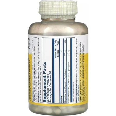 Магний Глицинат высокой усваиваемости, 350 мг, High Absorption Magnesium Glycinate, Solaray, 120 вегетарианских капсул: цены и характеристики