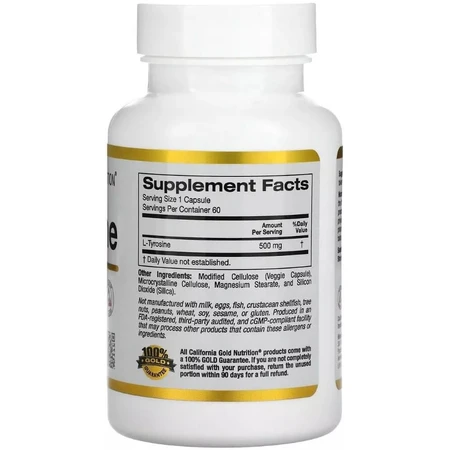 L-Тирозин 500 мг, L-Tyrosine, California Gold Nutrition, 60 вегетарианских капсул: цены и характеристики