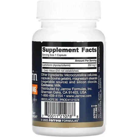 Лактоферин сублімований, 250 мг, Lactoferrin, Freeze Dried, Jarrow Formulas, 30 капсул: ціни та характеристики