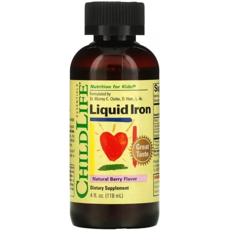 Жидкое железо для детей, вкус ягод, Liquid Iron, ChildLife, 118 мл: цены и характеристики