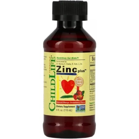 Жидкий цинк для детей, вкус манго и клубники, Zinc Plus, ChildLife, 118 мл