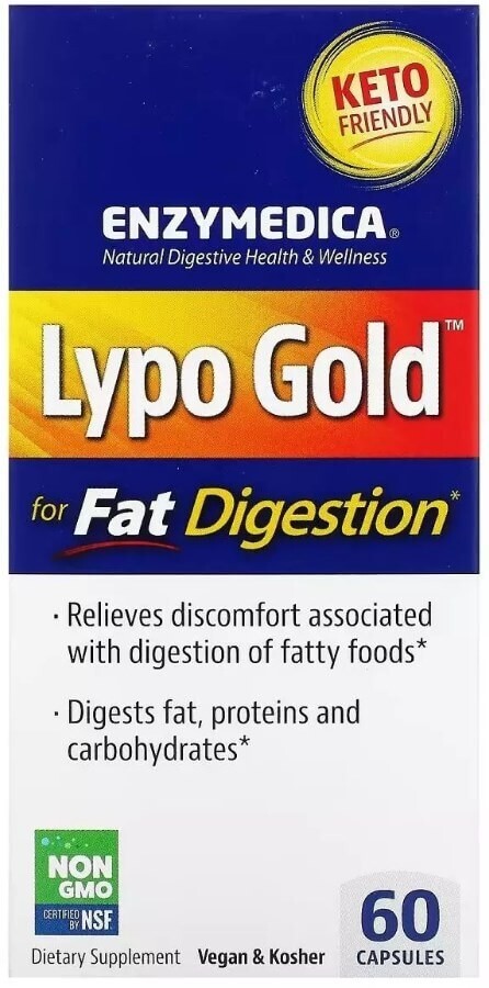 Ферменти для засвоєння жирів, Lypo Gold, For Fat Digestion, Enzymedica, 60 капсул: ціни та характеристики