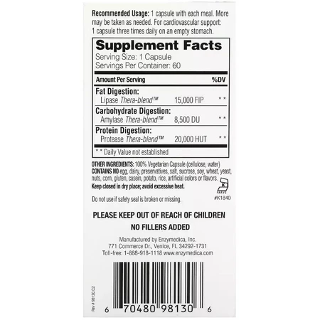 Ферменты для усвоения жиров, Lypo Gold, For Fat Digestion, Enzymedica, 60 капсул: цены и характеристики