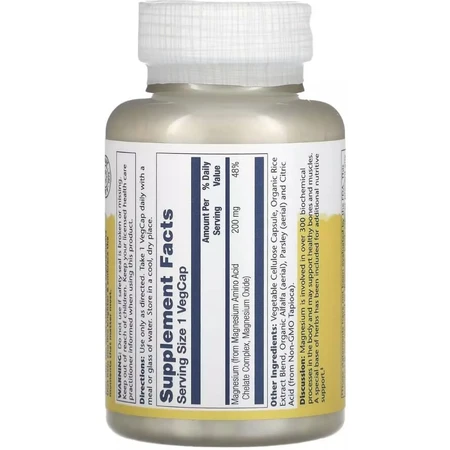 Магний, 200 мг, Magnesium, Solaray, 100 вегетарианских капсул: цены и характеристики