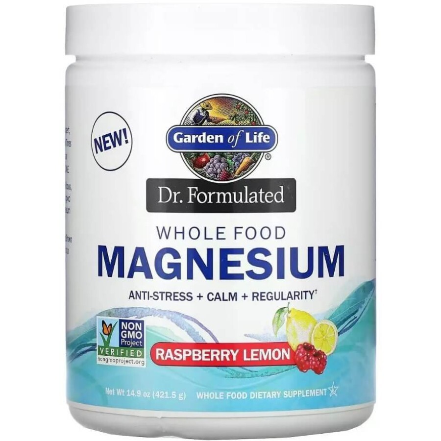 Магний Цельнопищевой, вкус малины и лимона, Whole Food Magnesium Powder, Garden of Life, 421,5 г: цены и характеристики