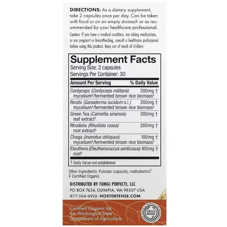 Гриби для посилення життєвої енергії, MycoBotanicals, Energy, Fungi Perfecti, 60 капсул: ціни та характеристики