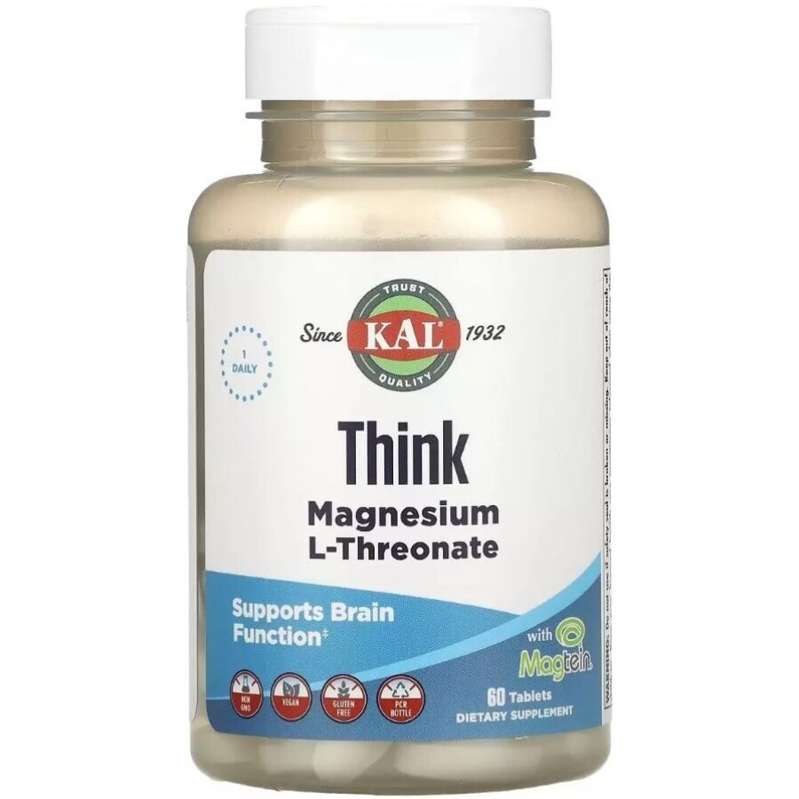 Магний L-Треонат, Think Magnesium L-Threonate, KAL, 60 таблеток: цены и характеристики