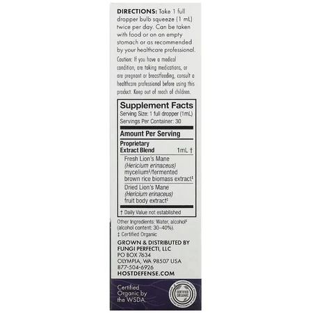 Ежовик гребенчатый, экстракт в каплях, Lion's Mane Extract, Fungi Perfecti, 30 мл: цены и характеристики