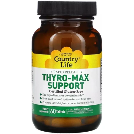 Поддержка Щитовидной Железы, Rapid Release Thyro-Max Support, Country Life, 60 таблеток: цены и характеристики