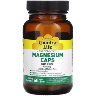 Магній з кремнієм, 300 мг, Target-Mins, Magnesium Caps with Silica, Country Life, 60 вегетаріанських капсул