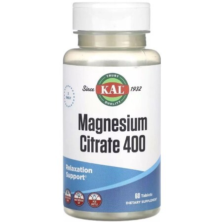 Магній Цитрат, 400 мг, Magnesium citrate, KAL, 60 таблеток