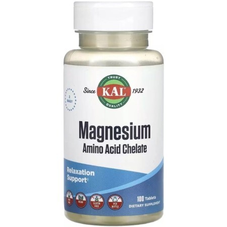 Магний Хелат, Magnesium Amino Acid Chelate, KAL, 100 таблеток