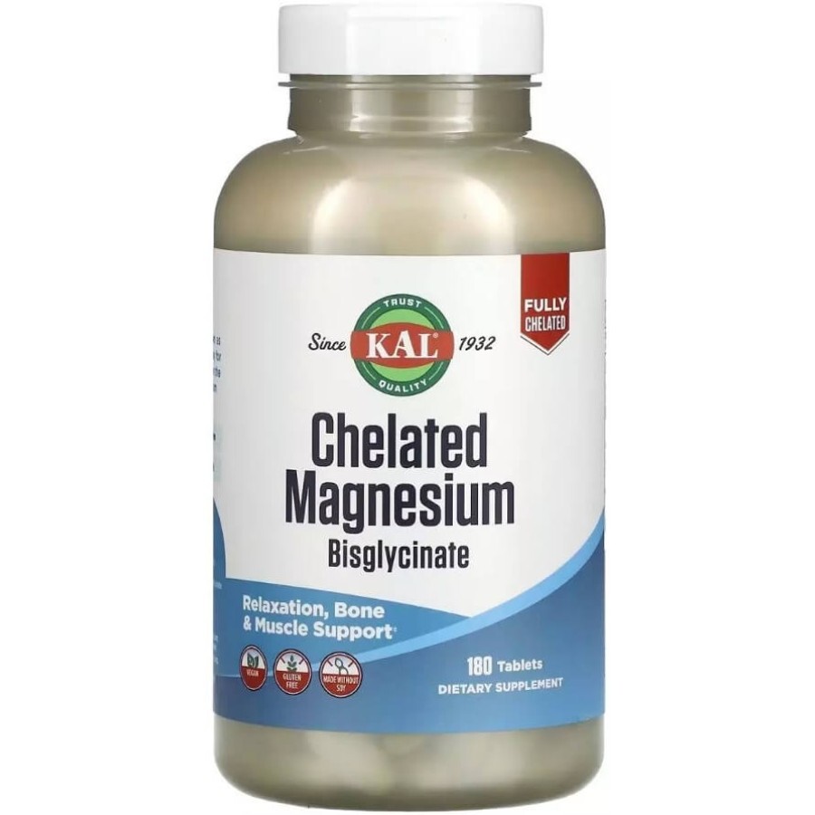 Магній хелатний бісгліцинат, Chelated Magnesium Bisglycinate, KAL, 180 таблеток: ціни та характеристики
