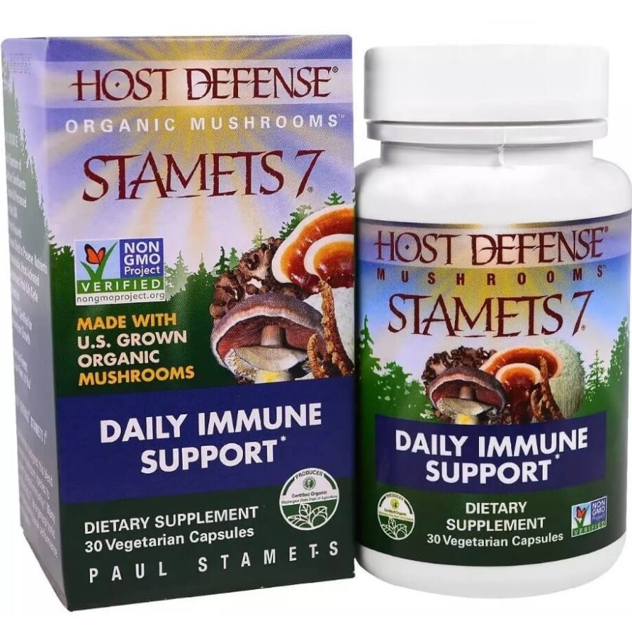 Щоденна підтримка імунітету, комплекс із 7 грибів, Stamets 7, Daily Immune Support, Fungi Perfecti, 30 вегетаріанських капсул: ціни та характеристики