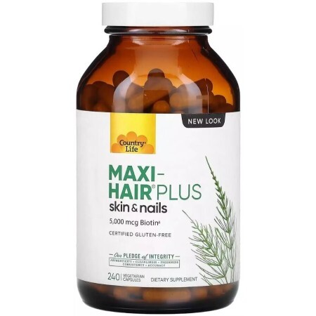 Комплекс для Зростання та Зміцнення Волосся, 5000 мкг, Maxi-Hair Plus, Country Life, 240 вегетаріанських капсул