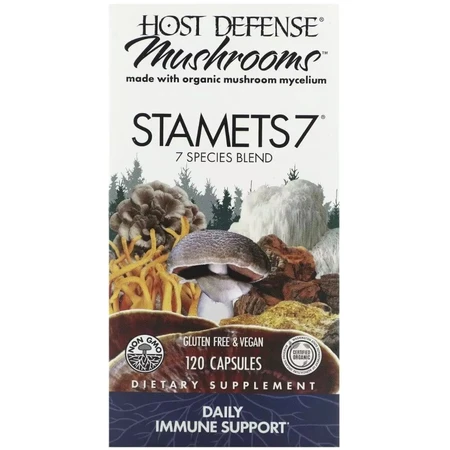 Ежедневная поддержка иммунитета, комплекс из 7 грибов, Stamets 7, Daily Immune Support, Fungi Perfecti, 120 вегетарианских капсул: цены и характеристики