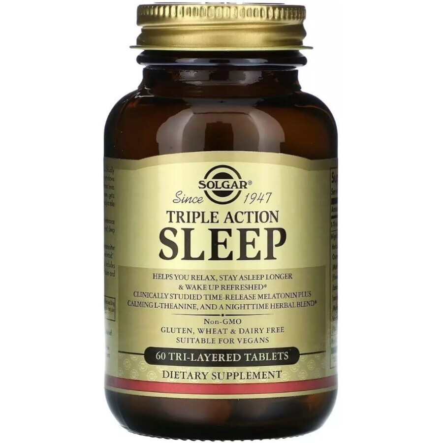 Здоровий сон, уповільнена потрійна дія, Sleep, Triple Action, Solgar, 60 таблеток: ціни та характеристики