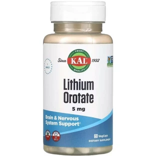 Літій оротат, 5 мг, Lithium Orotate, KAL, 60 вегетаріанських капсул