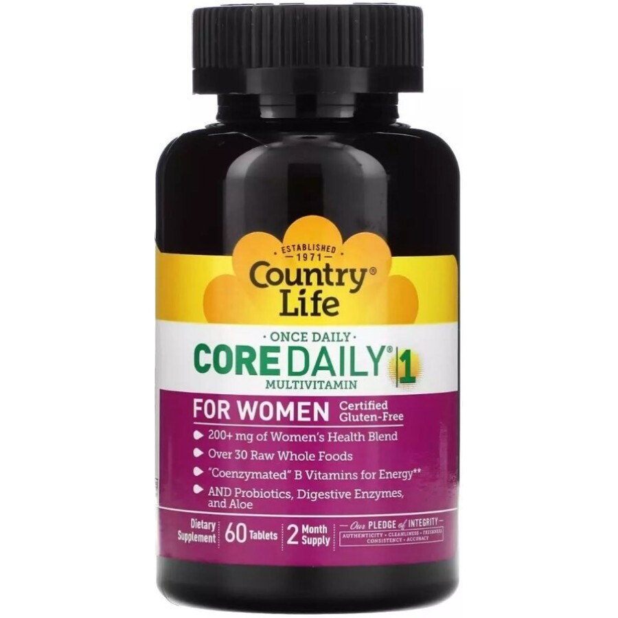 Мультивітаміни для жінок, Core Daily-1 Multivitamin for Women, Country Life, 60 таблеток: ціни та характеристики
