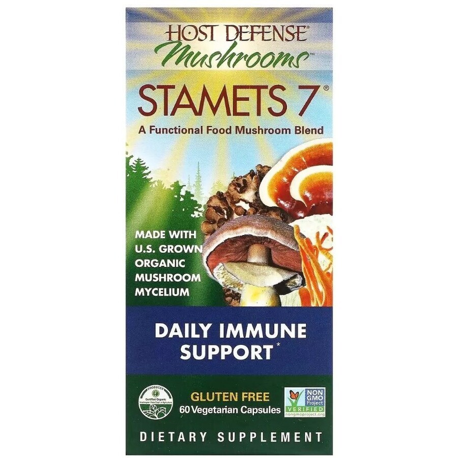 Щоденна підтримка імунітету, комплекс із 7 грибів, Stamets 7, Daily Immune Support, Fungi Perfecti, 60 вегетаріанських капсул: ціни та характеристики