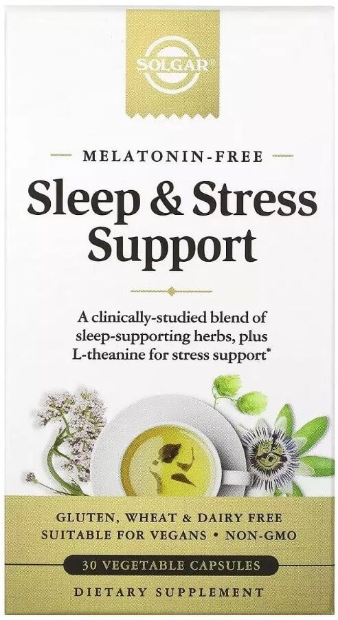 Поддержка сна и борьбы со стрессом, Sleep & Stress Support, Solgar, 30 вегетарианских капсул: цены и характеристики
