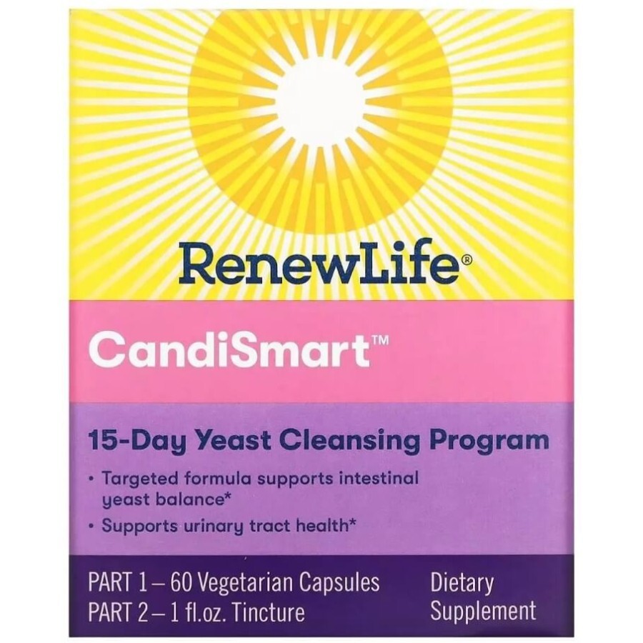 Очищение от кандиды, комплексная 15-дневная программа, CandiSmart, Renew Life, капли и 60 вегетарианских капсул: цены и характеристики