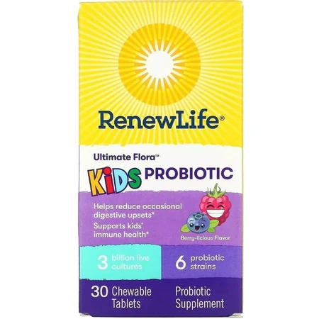 Пробиотик для детей, 3 млрд КОЕ, вкус ягод, Ultimate Flora, Kids Probiotic, Renew Life, 30 жевательных таблеток: цены и характеристики