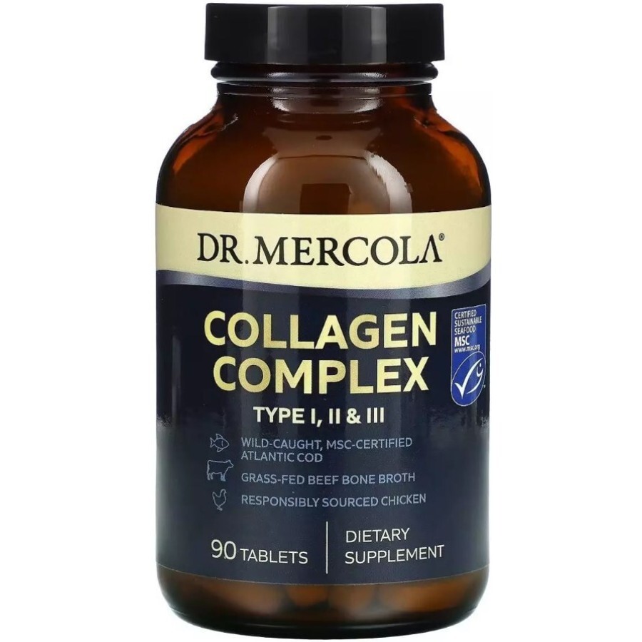 Комплекс колагену, 1, 2 та 3 типу, Collagen Complex, Type I, II & III, Dr. Mercola, 90 таблеток: ціни та характеристики