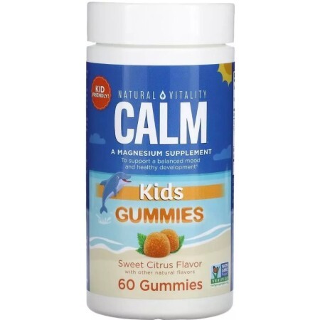 Магній для дітей, смак солодкий цитрус, CALM Kids Gummies, Natural Vitality, 60 жувальних цукерок