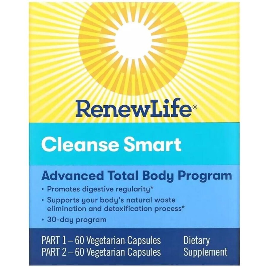 Очищение и детокс, 30-дневная программа, Advanced Cleanse Smart, Renew Life, 2 баночки по 60 вегетарианских капсул: цены и характеристики