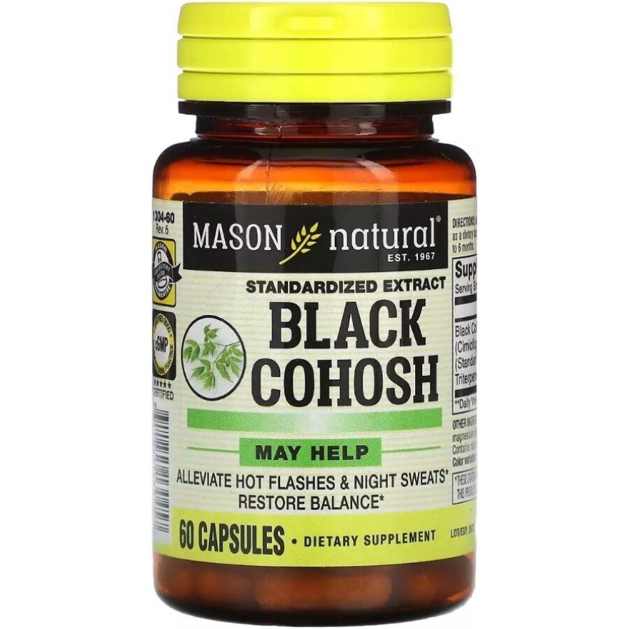 Клопогон, Black Cohosh, Standardized Extract, Mason Natural, 60 капсул: цены и характеристики