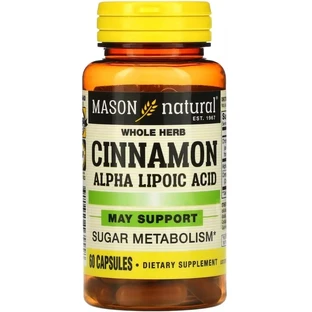 Кориця з альфа-ліпоєвою кислотою, Cinnamon Alpha Lipoic Acid, Mason Natural, 60 капсул